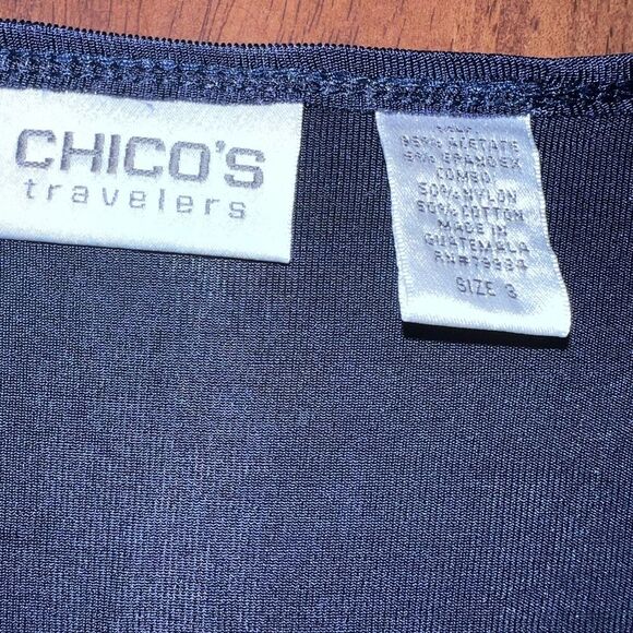 Chicos Travelers Women XL Cardigan Blue White Embroidered Artsy Shapes Stretch 3 - Picture 5 of 9